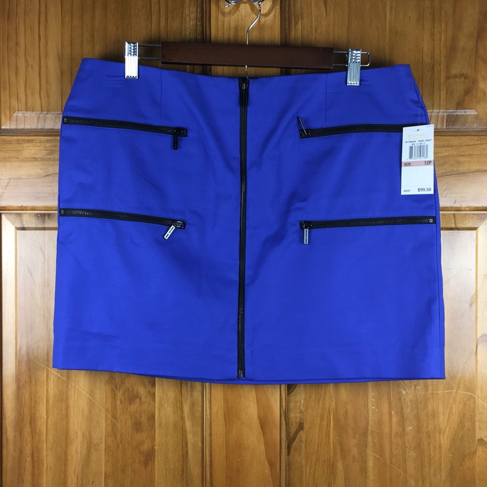 Michael Michael Kors Cobalt Blue Zip Pocket Mini Skirt 12P Bold Edgy Streetwear
